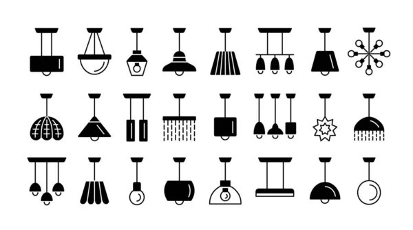 Lámparas Colgantes Conjunto Iconos Silueta Plana Vectorial Diferentes Tipos Luces Ilustraciones de stock libres de derechos