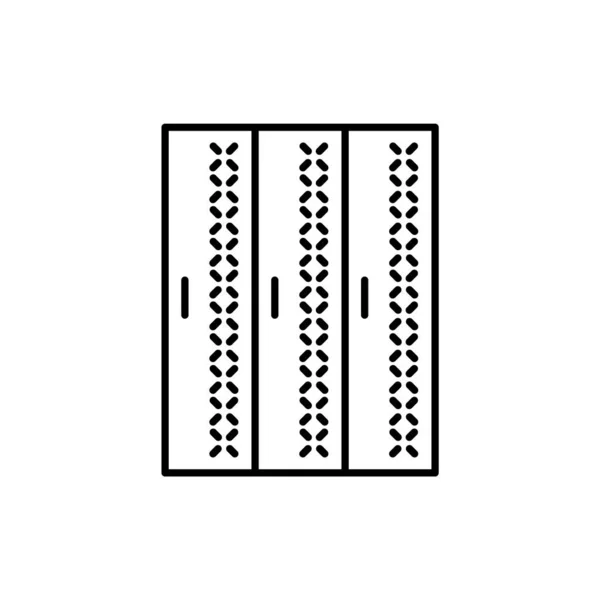 有气的健身房储物柜学校或大学的钢柜 更衣室用金属壁橱 运动家具 直线向量图标 孤立的物体 — 图库矢量图片