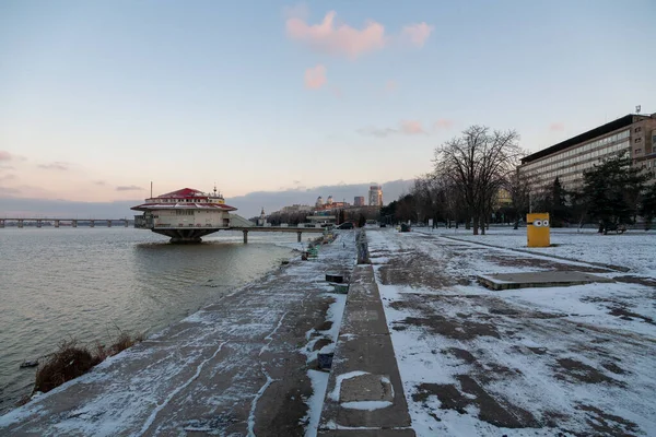 Dnipro Ukraine December 2021 Floating Restaurant Building Water Name Float — стоковое фото