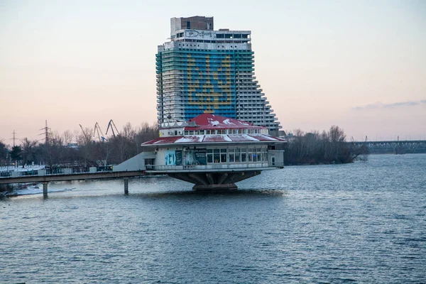 Dnipro Ukraine December 2021 Unfinished Parus Hotel Dnipro Embankment Ukraine — стоковое фото