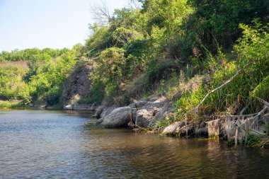 Tiasmyn canyon near Kamianka, Cherkasy region at the summer time. View from the boat. 