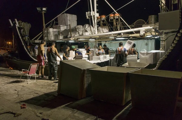 イワシを提供する商業漁師の夜 — ストック写真