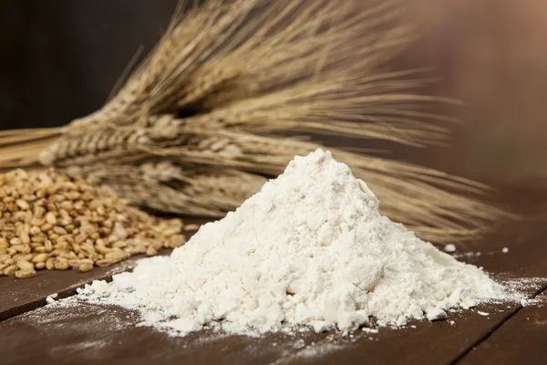 Wheat, plant seeds and flour — Stock Photo, Image