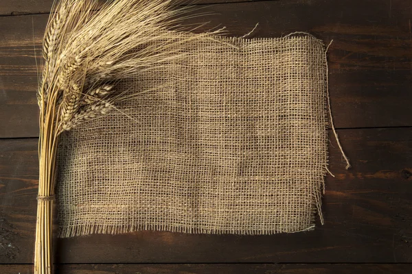 Сухая пшеница на мешковине — стоковое фото