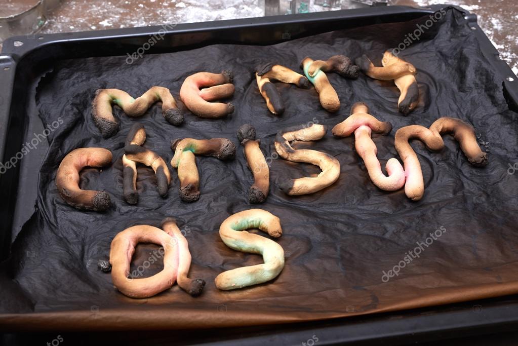 Merry christmas cookies in pan — Stock Photo © vkarafill #35265445