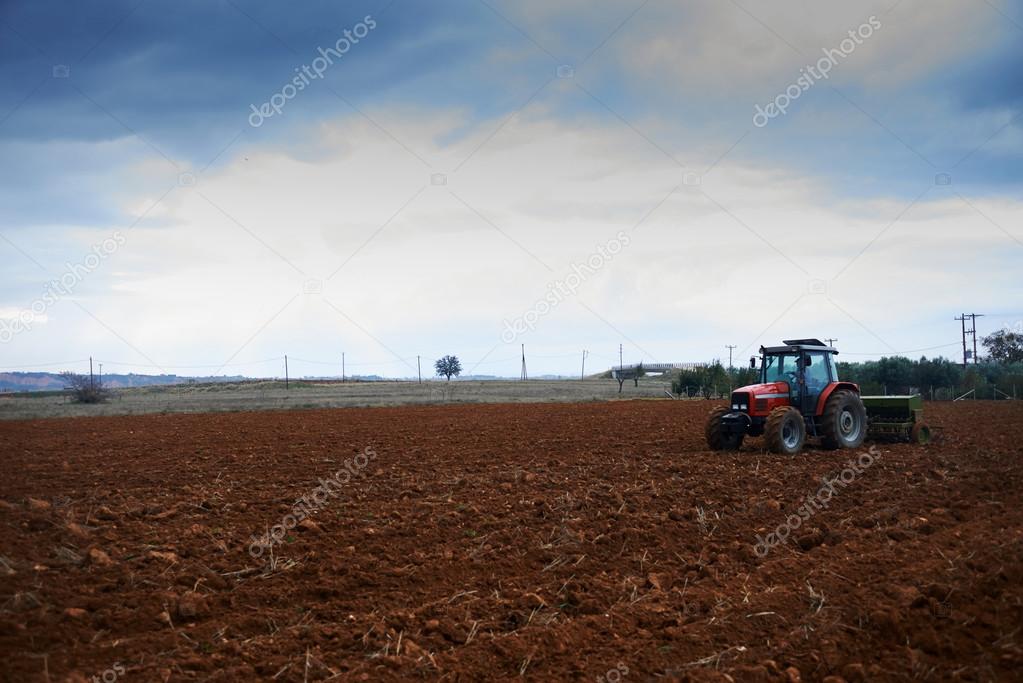 agricultural tractor sowing seeds