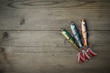 ahşap iskele üzerinde renkli lures