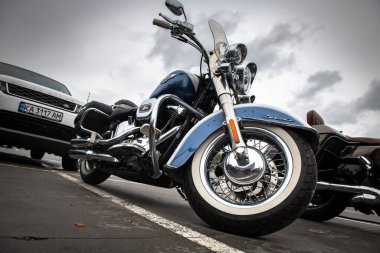 Güzel Harley Davidson motosikleti Ukrayna 'da Çılgın Hohols MFC' nin kapanış sezonunda 2021 Eylül 'ünde
