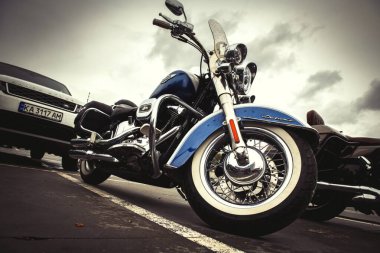 Güzel Harley Davidson motosikleti Ukrayna 'da Çılgın Hohols MFC' nin kapanış sezonunda 2021 Eylül 'ünde