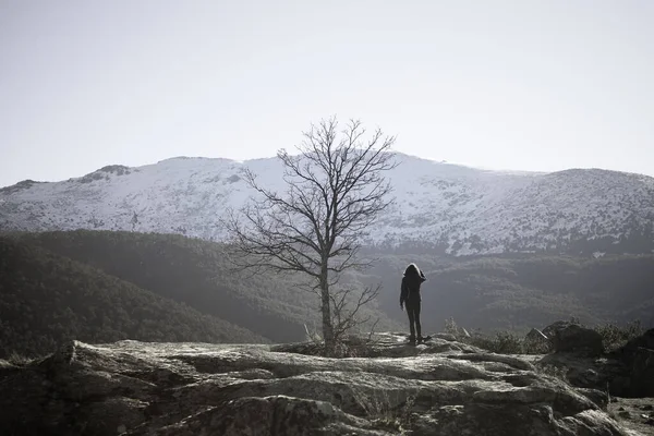 Young Woman Practicing Hiking Sierra Guadarrama National Park Segovia Madrid — Stock Photo, Image