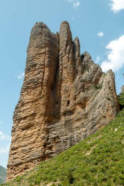 Geological formation of the mallos de Riglos in Huesca, Aragon. Place of climbing practices in Spain