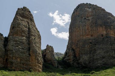 Geological formation of the mallos de Riglos in Huesca, Aragon. Place of climbing practices in Spain