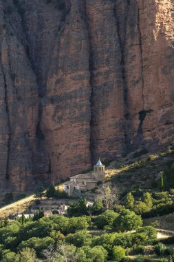 Geological formation of the mallos de Riglos in Huesca, Aragon. Place of climbing practices in Spain