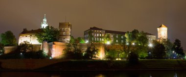 Wawel Castle on night in Cracow, Poland. clipart