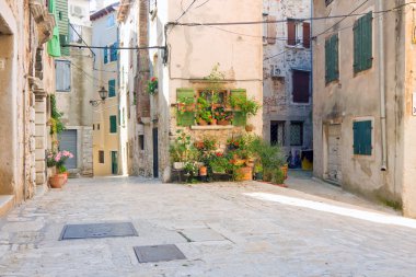 Eski kasaba mimari Rovinj, Hırvatistan. Istria turistik attra