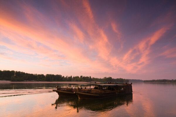 barge at evening sky
