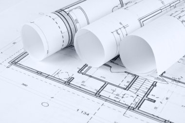 Architect rolls and house plans clipart