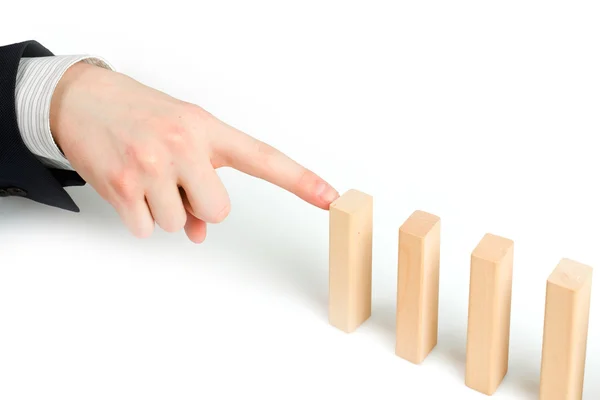 Concept for solution to a problem by stopping the domino effect — Stock Photo, Image