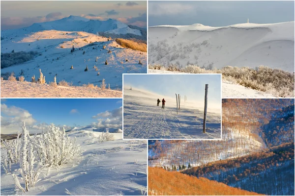 Inverno montanhas paisagem, colagem — Fotografia de Stock