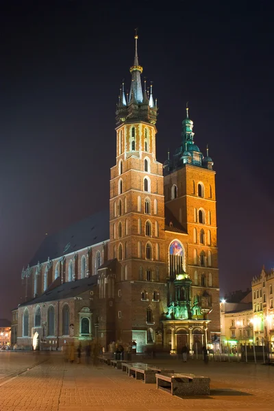 Nacht stadsplein in Krakau, Polen — Stockfoto