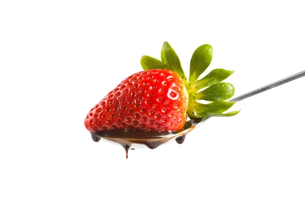 Strawberry in chocolate isolated on white background — Stock Photo, Image