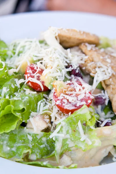 Ensalada saludable con pollo y verduras en un tazón — Foto de Stock