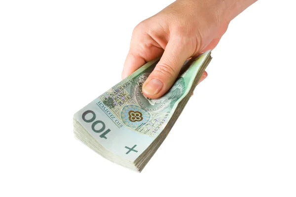 Hand mit Geld isoliert auf weißem Hintergrund — Stockfoto