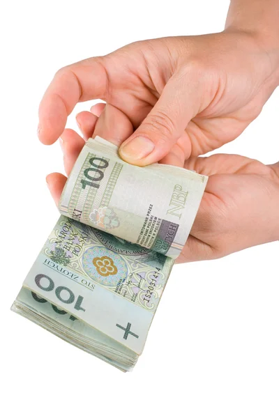 Hand with money isolated on white background — Stock Photo, Image