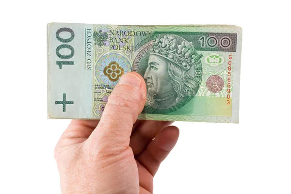 Hand met geld geïsoleerd op witte achtergrond — Stockfoto
