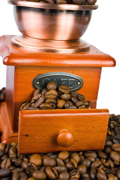 Coffee antique grinder, coffee beans Royalty Free Stock Images