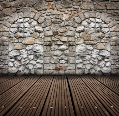 tuğla duvar eski oda. Ürün montaj görüntü için hazır.