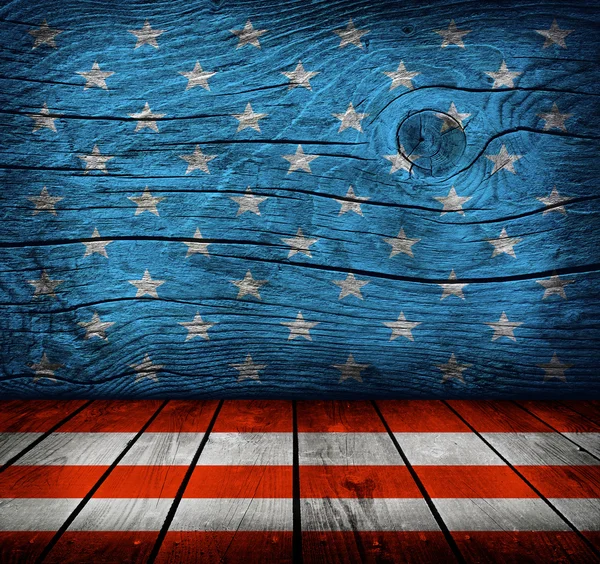 Leerer Innenraum mit amerikanischen Flaggenfarben bereit für die Produktmontage — Stockfoto