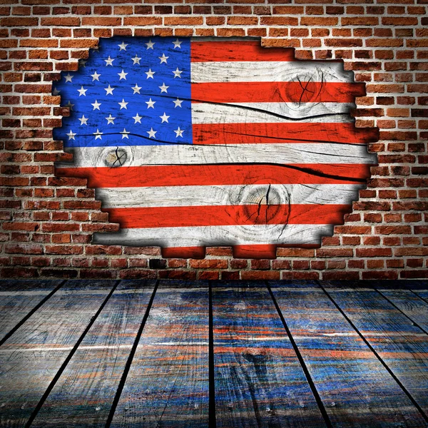 Leerer Innenraum mit amerikanischen Flaggenfarben bereit für die Produktmontage — Stockfoto