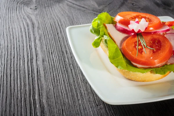 Open faced sandwich with ham meat — Stock Photo, Image