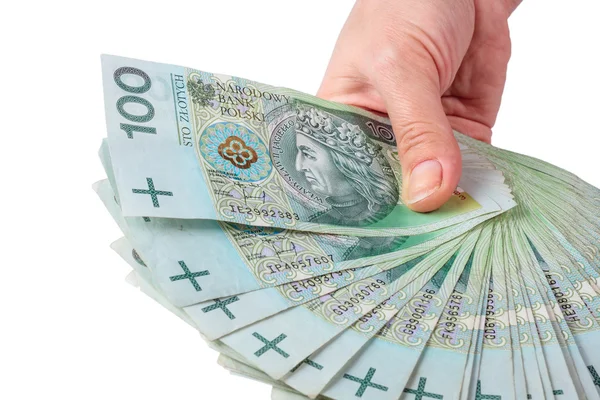 Hand met geld geïsoleerd op witte achtergrond — Stockfoto