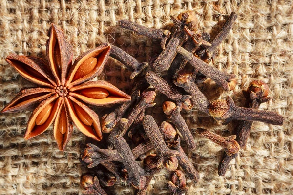 Traditional Christmas spices - star anise and cloves — Stock Photo, Image