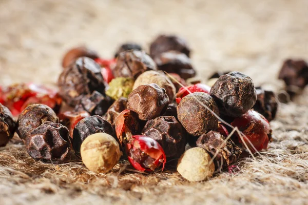 Colorful Peppers Mix on burlap background — Stock Photo, Image