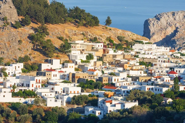 Panorama van lindos. Rhodes, Griekenland. — Stockfoto