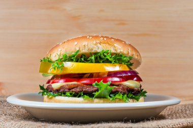 taze sebze, ev yapımı hamburger yakın çekim