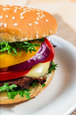 taze sebze, ev yapımı hamburger yakın çekim