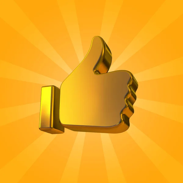 Goldenes Daumen Hoch Symbol Auf Leuchtend Gelbem Hintergrund Vektor Golden — Stockvektor