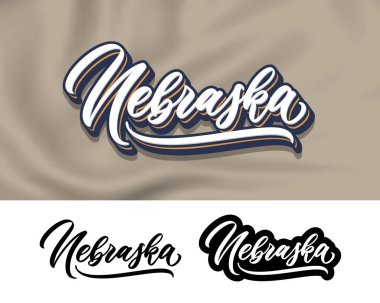 Nebraska el yazısı tasarımı. Modern hat sanatı. Vektör çizimi. Nebraska metin vektörü. Moda tipografi tasarımı.