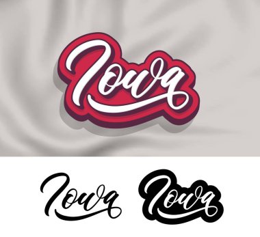 Iowa el yazısı tasarımı. Modern hat sanatı. Vektör çizimi. Iowa metin vektörü. Moda tipografi tasarımı.