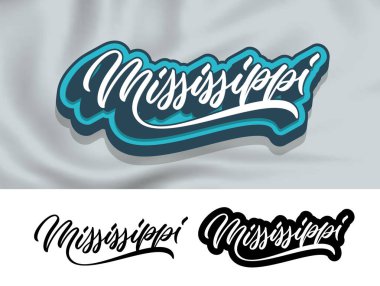 Mississippi el yazısı tasarımı. Modern hat sanatı. Vektör çizimi. Mississippi mesaj vektörü. Moda tipografi tasarımı.