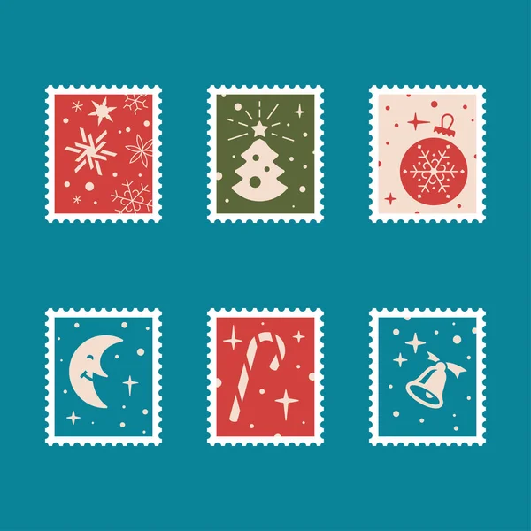 Set of Christmas postage stamps — Stock Vector