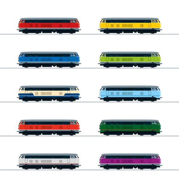 各种油漆选择中的现代柴油机机车 — 图库矢量图片