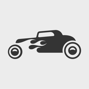 Vücudunda alevler olan bir yarış arabası. Şekil vektör simgesi