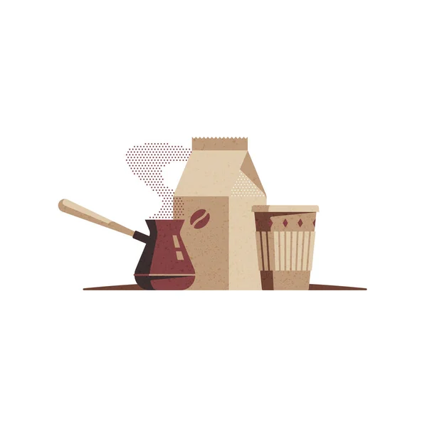 Sıcak kahve, torba ve kağıt bardak ile bir Türk.