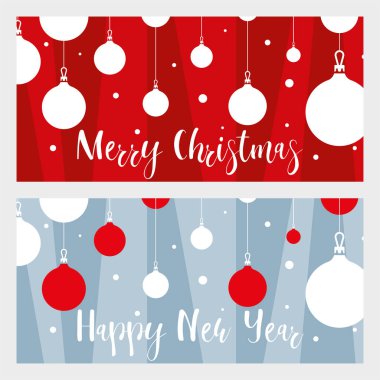 Oyuncak ve kar taneli iki Noel kartı.