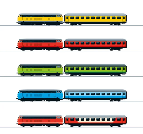 Locomotora diesel y coche de pasajeros. Imágenes vectoriales — Archivo Imágenes Vectoriales